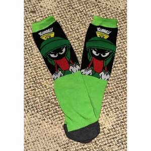 Looney‎ Tunes Marvin the Martian Mens Crew Socks Green Black Size 9-12